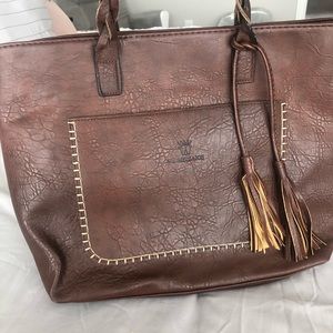 Brown leather large tote purse